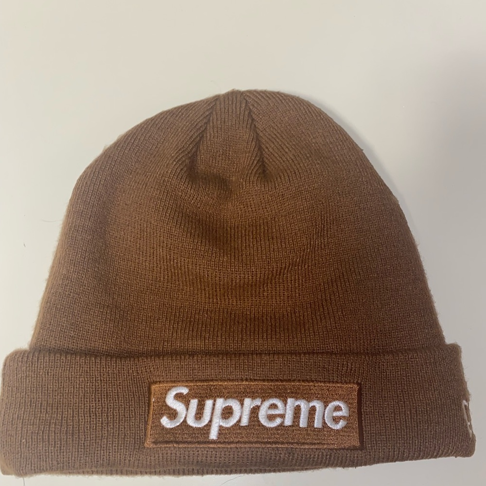 Supreme New Era Box Logo Beanie FW16 Brown USED